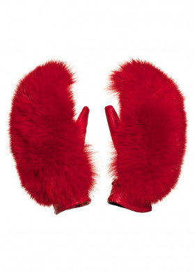 Dámské rukavice Goldbergh Hando Mittens Fox Fur Ruby Red